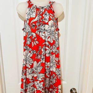J.B.S. Ltd Poly/Spandex Orange & White Floral dress w/Dark Denim Border